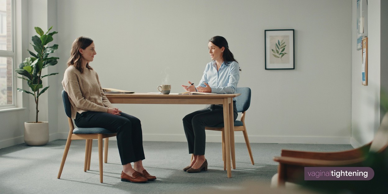 A woman discussing her concerns with a healthcare professional